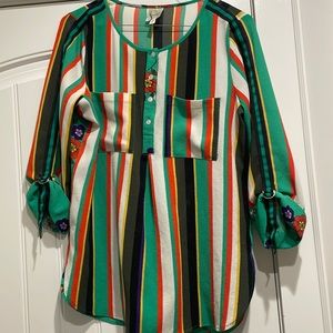 Bright Striped and floral blouse;3/4 length sleeves or convert to long.